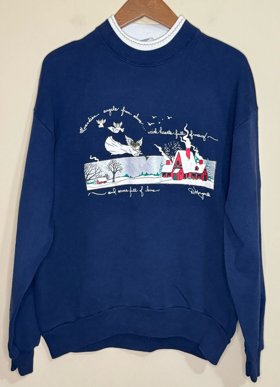 Vtg Gopher Sport Sweatshirt Womens Large Guardian Angel Love Nature Cabin Blue
